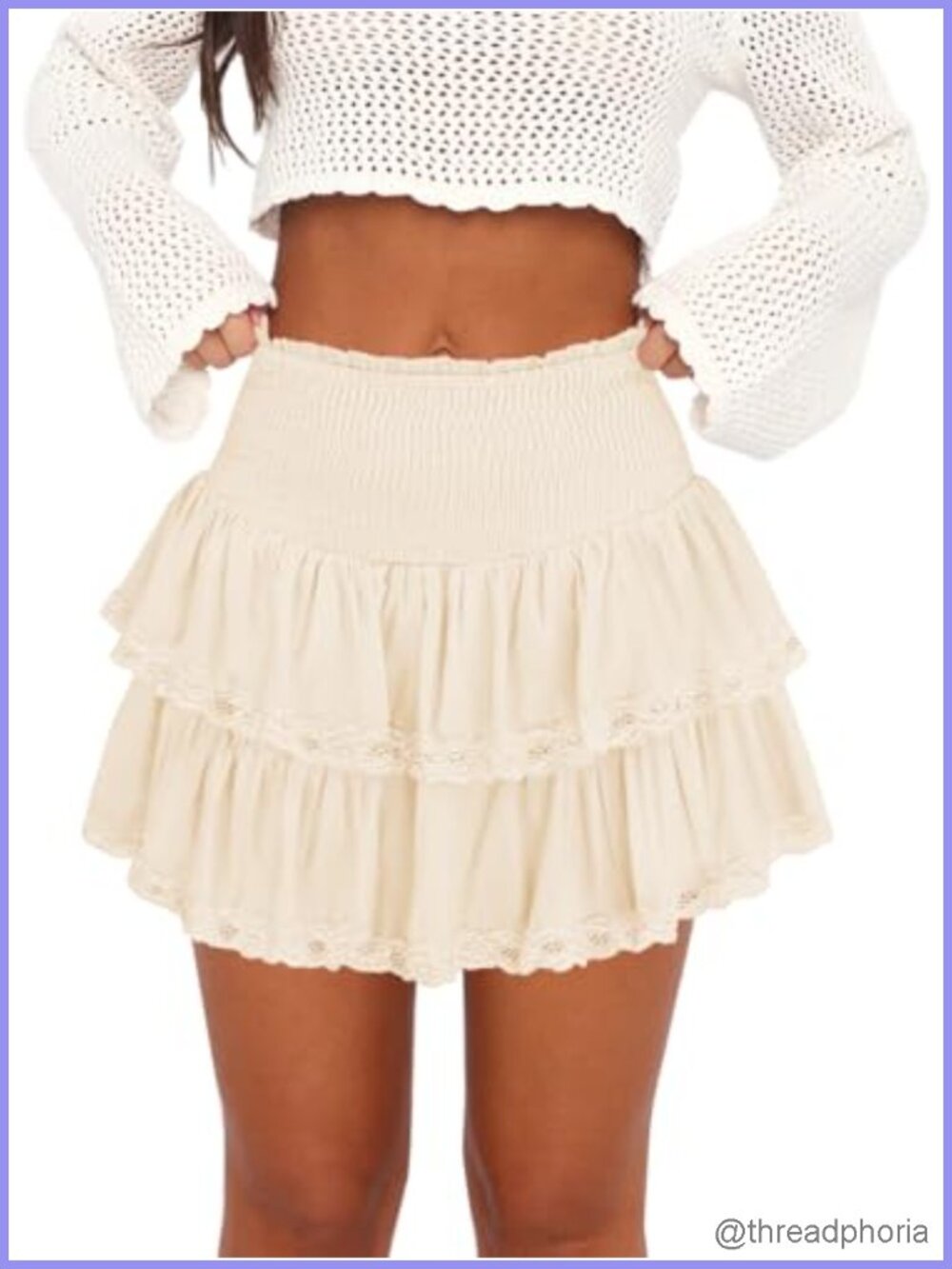 Women's Ruffle Skort Flowy Mini Skirt with Built-in Shorts, Lace Trim, Smocked